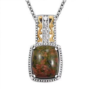 Unakite Solitaire Pendant in 14K YG Over Platinum & Copper with Stainless Chain